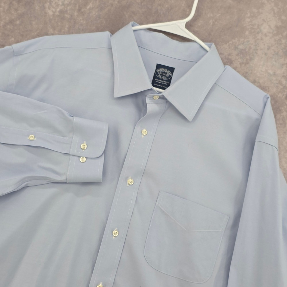 Brooks Brothers Non-Iron Stretch Supima Cotton Dress Shirt Light Blue 18.5 34/35